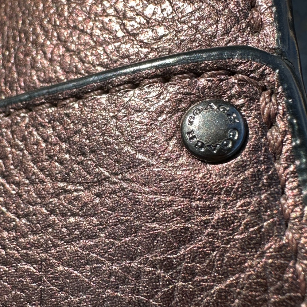 Coach Mercer Satchel 24 Metallic Leather Crossbody Handbag Dark Bronze - Picture 11 of 14